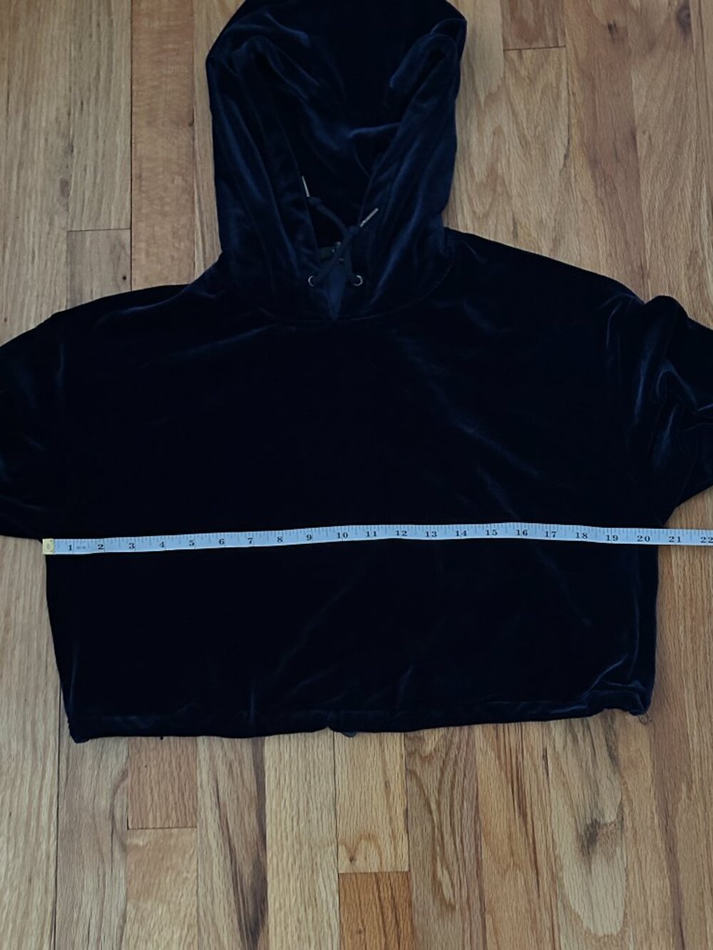 Forever 21 Dark Blue Faux Velvet Hoodie Women's Small Cropped - Picture 5 of 8